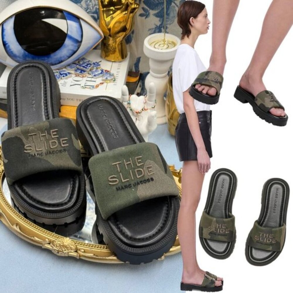 🆕 MARC JACOBS 🧿 NWOB The Camo Jacquard Lug Sole Slide - Sz 39 US 9